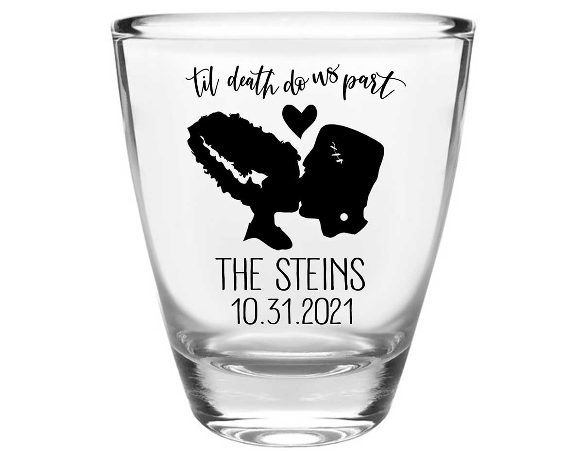 Til Death Do Us Part 2A Frankenstein Clear 1oz Round Barrel Shot Glasses Halloween Wedding Gifts for Guests