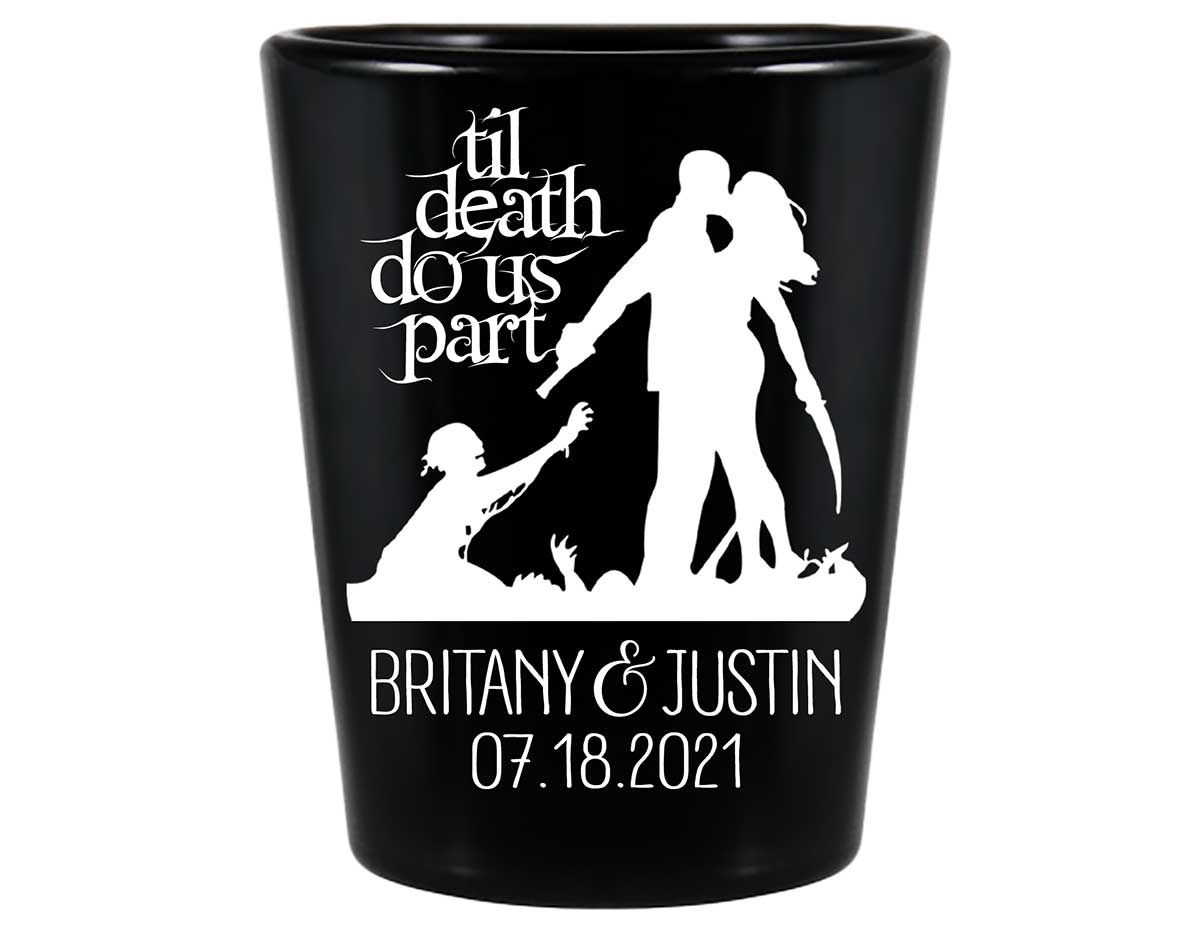 Til Death Do Us Part 3A Zombies Standard 1.5oz Black Shot Glasses Halloween Wedding Gifts for Guests