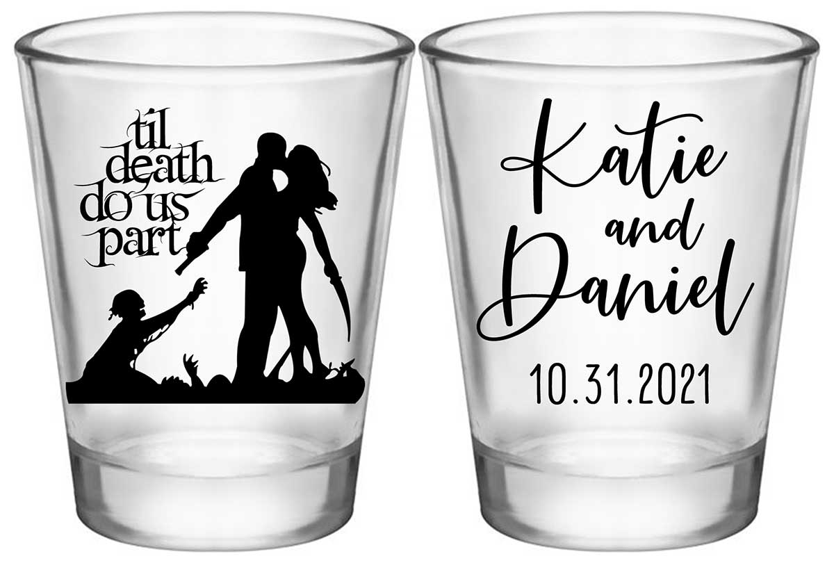 Til Death Do Us Part 3A2 Zombies Standard 1.75oz Clear Shot Glasses Halloween Wedding Gifts for Guests