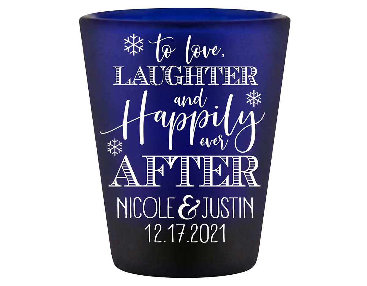 To Love Laughter & Happily Ever After 3B Standard 1.5oz Blue Shot Glasses Winter Wedding Gifts for Guests