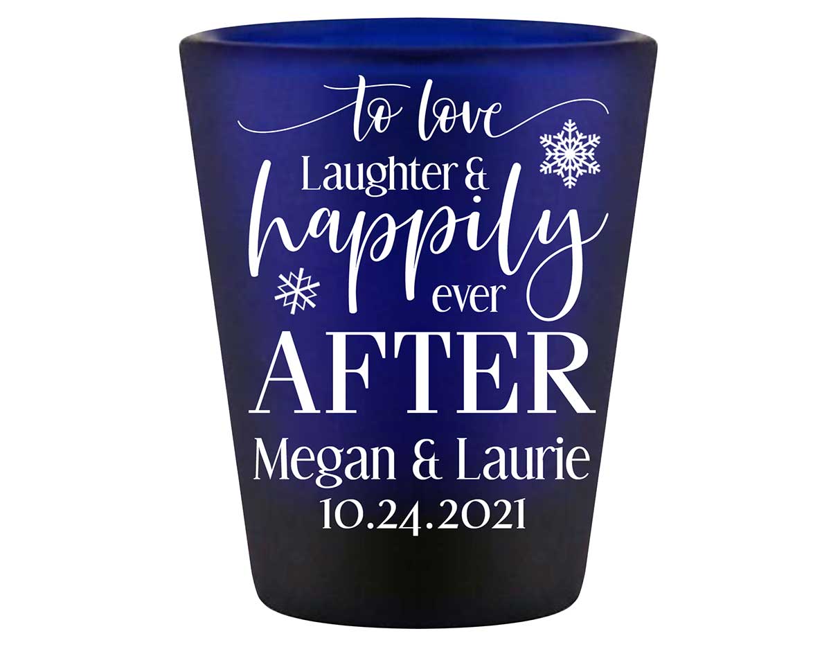 To Love Laughter & Happily Ever After 4B Standard 1.5oz Blue Shot Glasses Winter Wedding Gifts for Guests