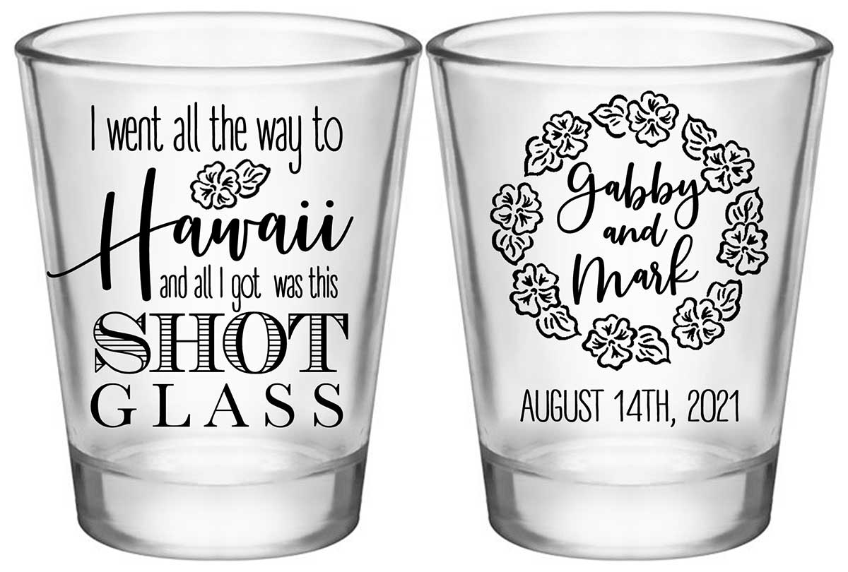 Tropical Floral Love 1A2 Any Location Standard 1.75oz Clear Shot Glasses Destination Wedding Gifts for Guests