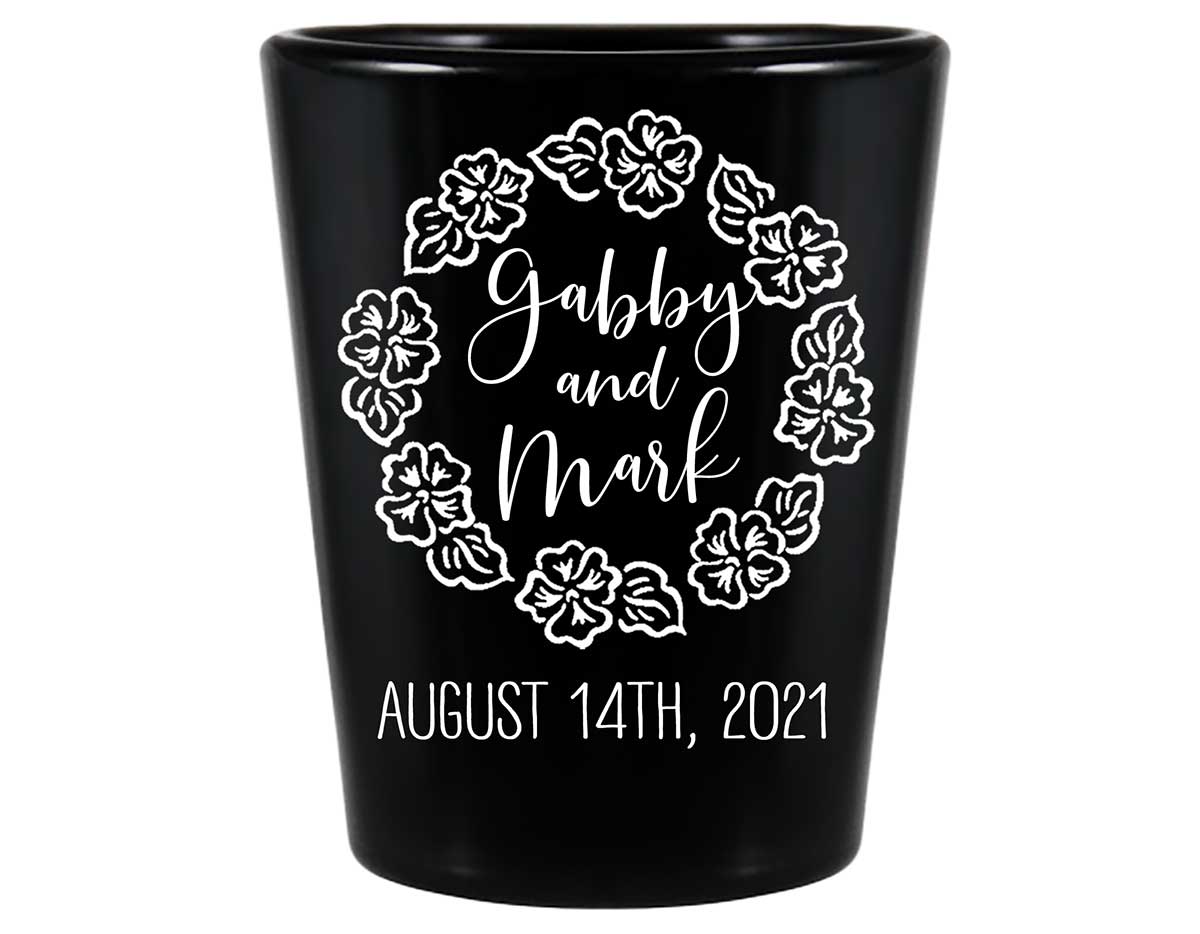 Tropical Floral Love 1B Standard 1.5oz Black Shot Glasses Beach Wedding Gifts for Guests