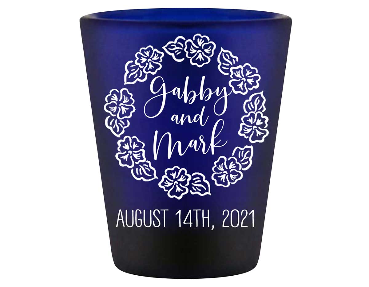 Tropical Floral Love 1B Standard 1.5oz Blue Shot Glasses Beach Wedding Gifts for Guests