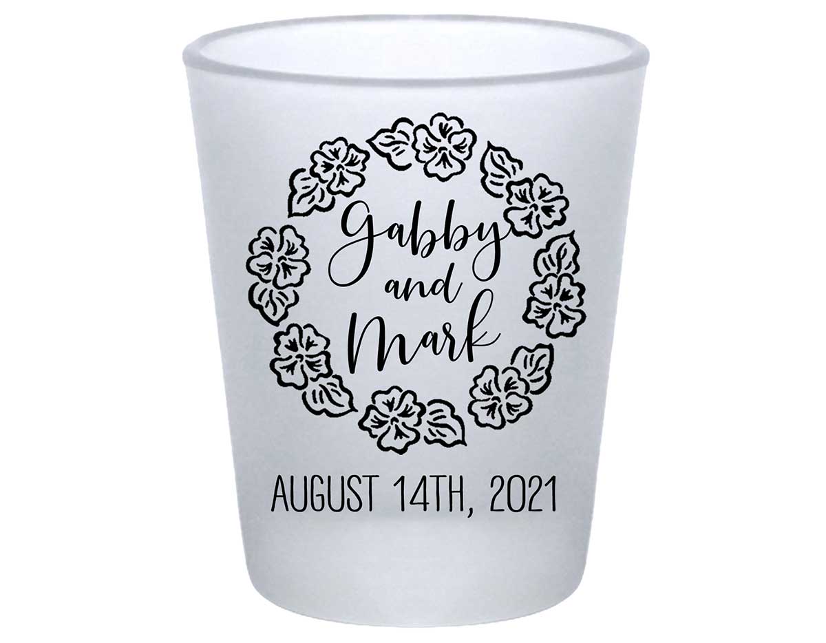 Tropical Floral Love 1B Standard 1.75oz Frosted Shot Glasses Beach Wedding Gifts for Guests