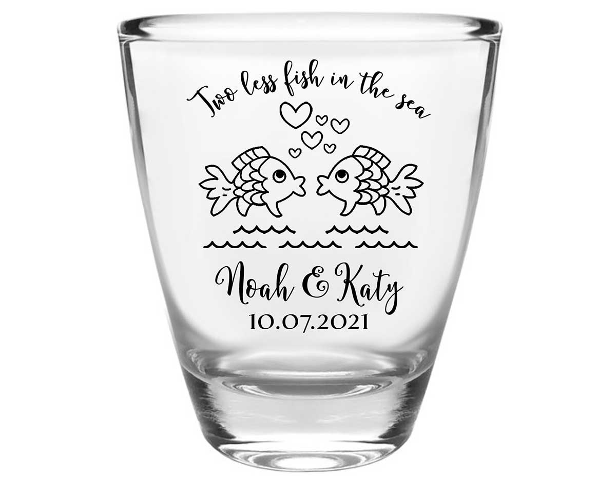 Two Less Fish In The Fish 1A Clear 1oz Round Barrel Shot Glasses Nautical Wedding Gifts for Guests