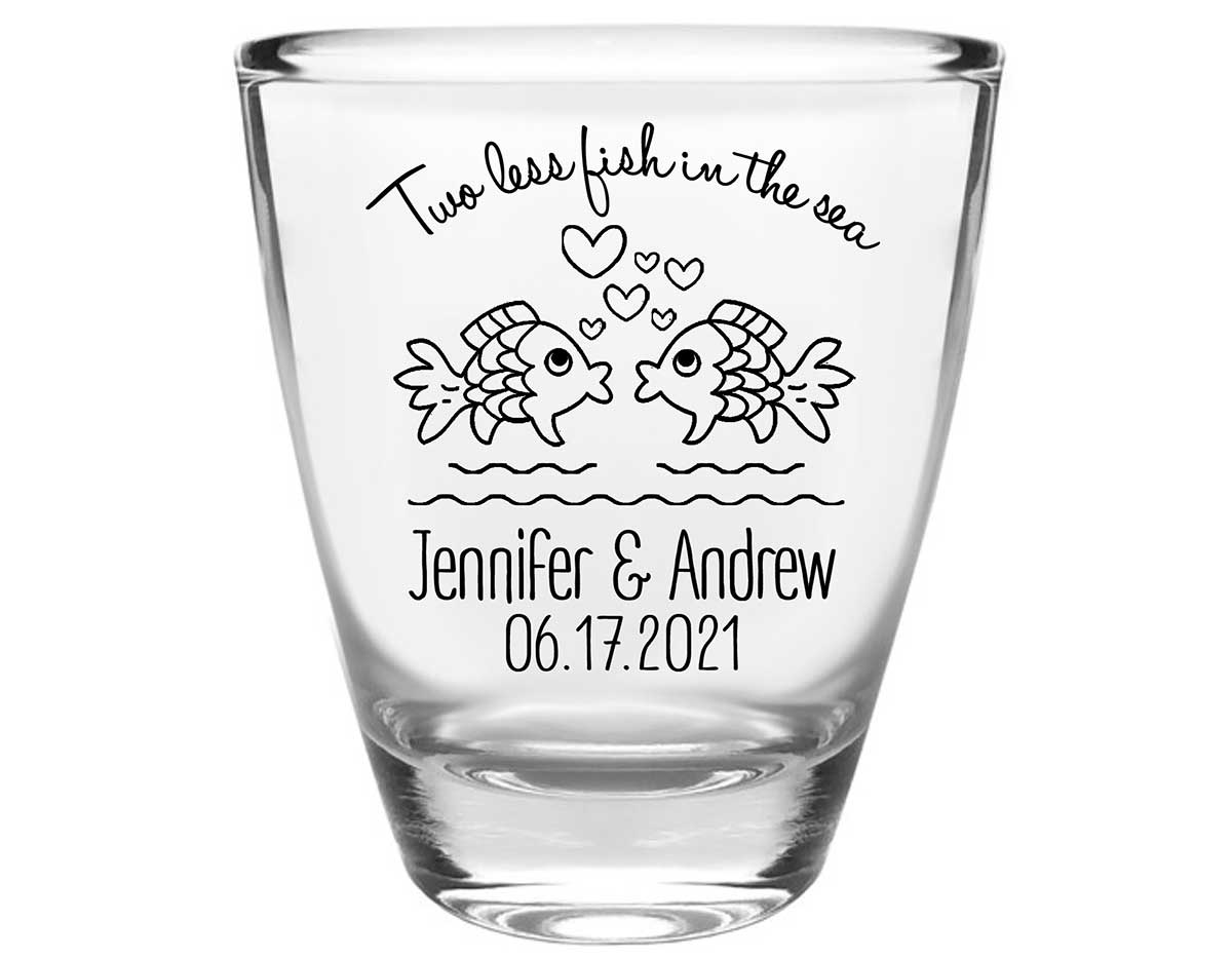 Two Less Fish In The Fish 1B Clear 1oz Round Barrel Shot Glasses Nautical Wedding Gifts for Guests