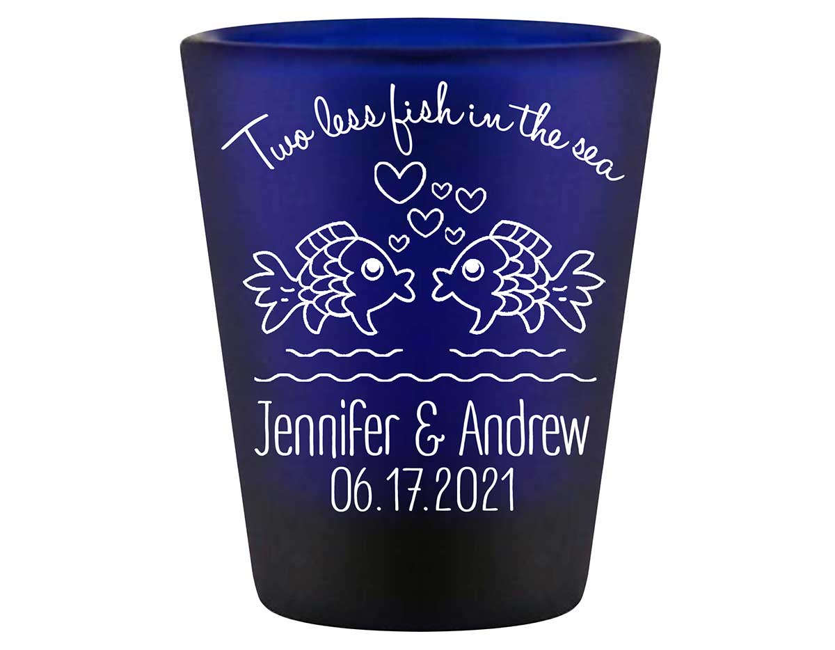 Two Less Fish In The Fish 1B Standard 1.5oz Blue Shot Glasses Nautical Wedding Gifts for Guests