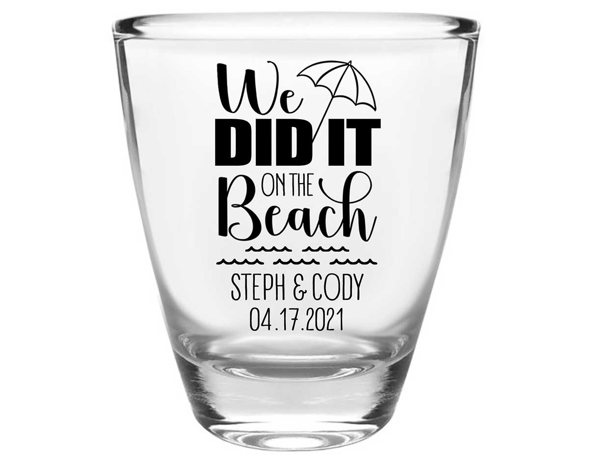 We Did It On The Beach 1A Clear 1oz Round Barrel Shot Glasses Summer Wedding Gifts for Guests
