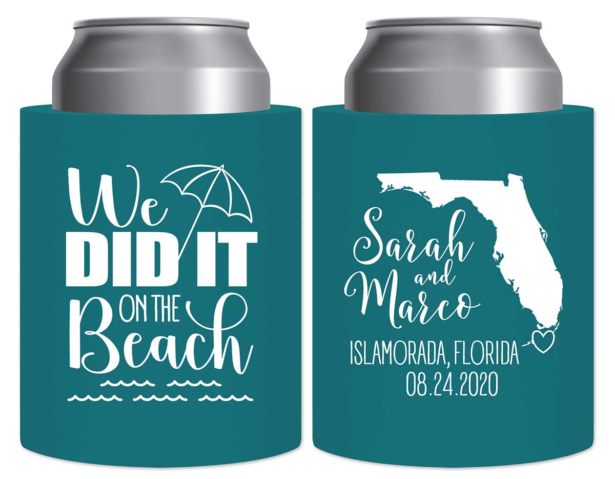 We Did It On The Beach 1C Any Map Thick Foam Can Koozies Summer Wedding Gifts for Guests