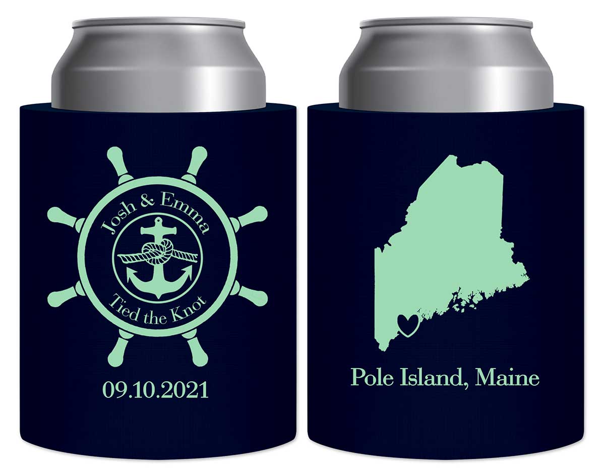 We Tied The Knot 1A Ship's Wheel Thick Foam Can Koozies Nautical Wedding Gifts for Guests