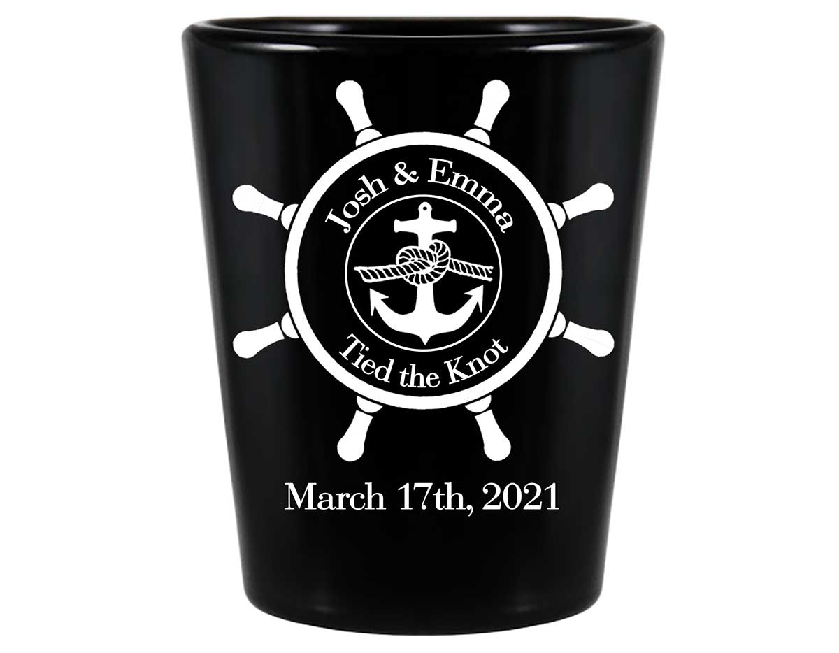 We Tied The Knot 1A Ship's Wheel Standard 1.5oz Black Shot Glasses Nautical Wedding Gifts for Guests