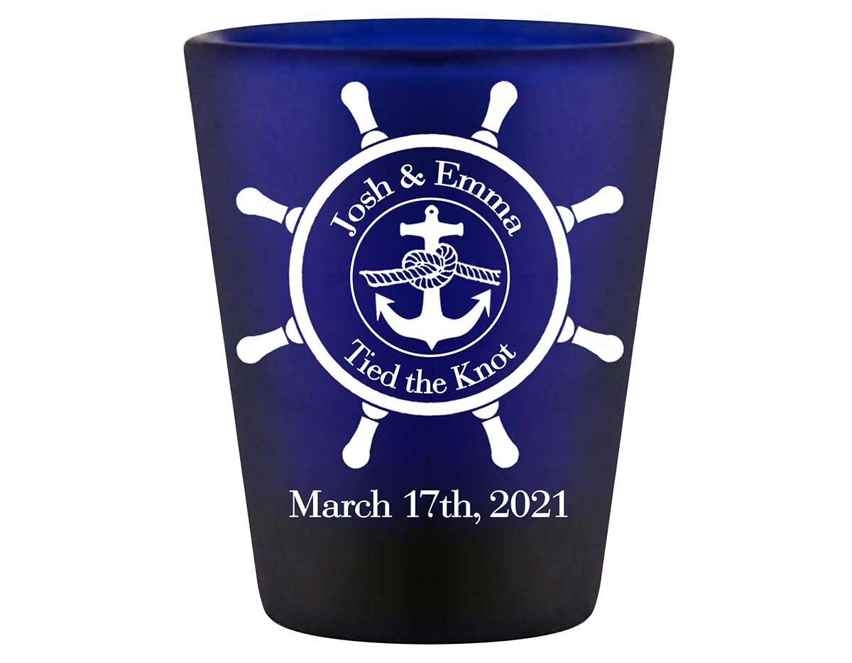We Tied The Knot 1A Ship's Wheel Standard 1.5oz Blue Shot Glasses Nautical Wedding Gifts for Guests