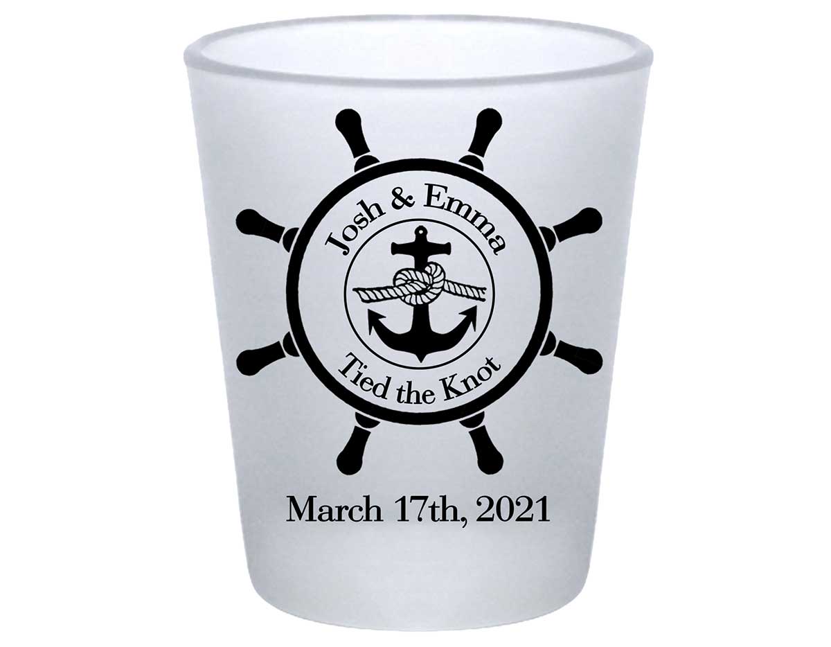 We Tied The Knot 1A Ship's Wheel Standard 1.75oz Frosted Shot Glasses Nautical Wedding Gifts for Guests