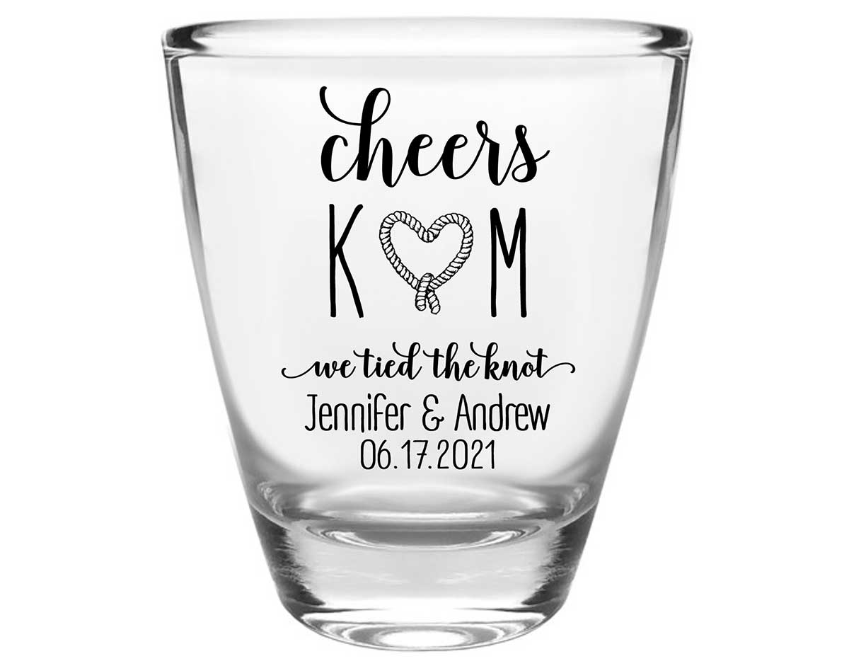 We Tied The Knot 2A Rope Heart Clear 1oz Round Barrel Shot Glasses Nautical Wedding Gifts for Guests