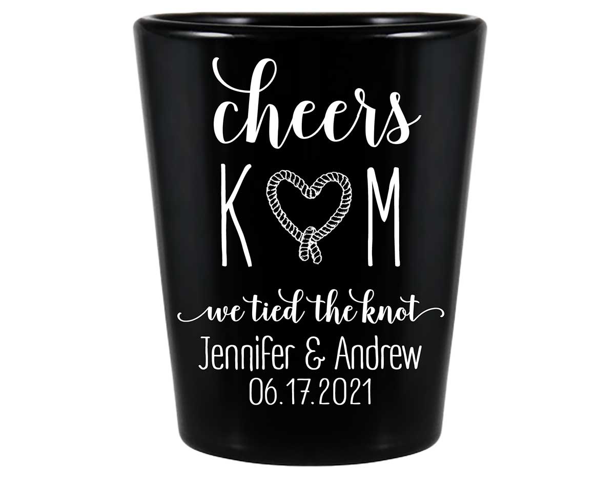 We Tied The Knot 2A Rope Heart Standard 1.5oz Black Shot Glasses Nautical Wedding Gifts for Guests