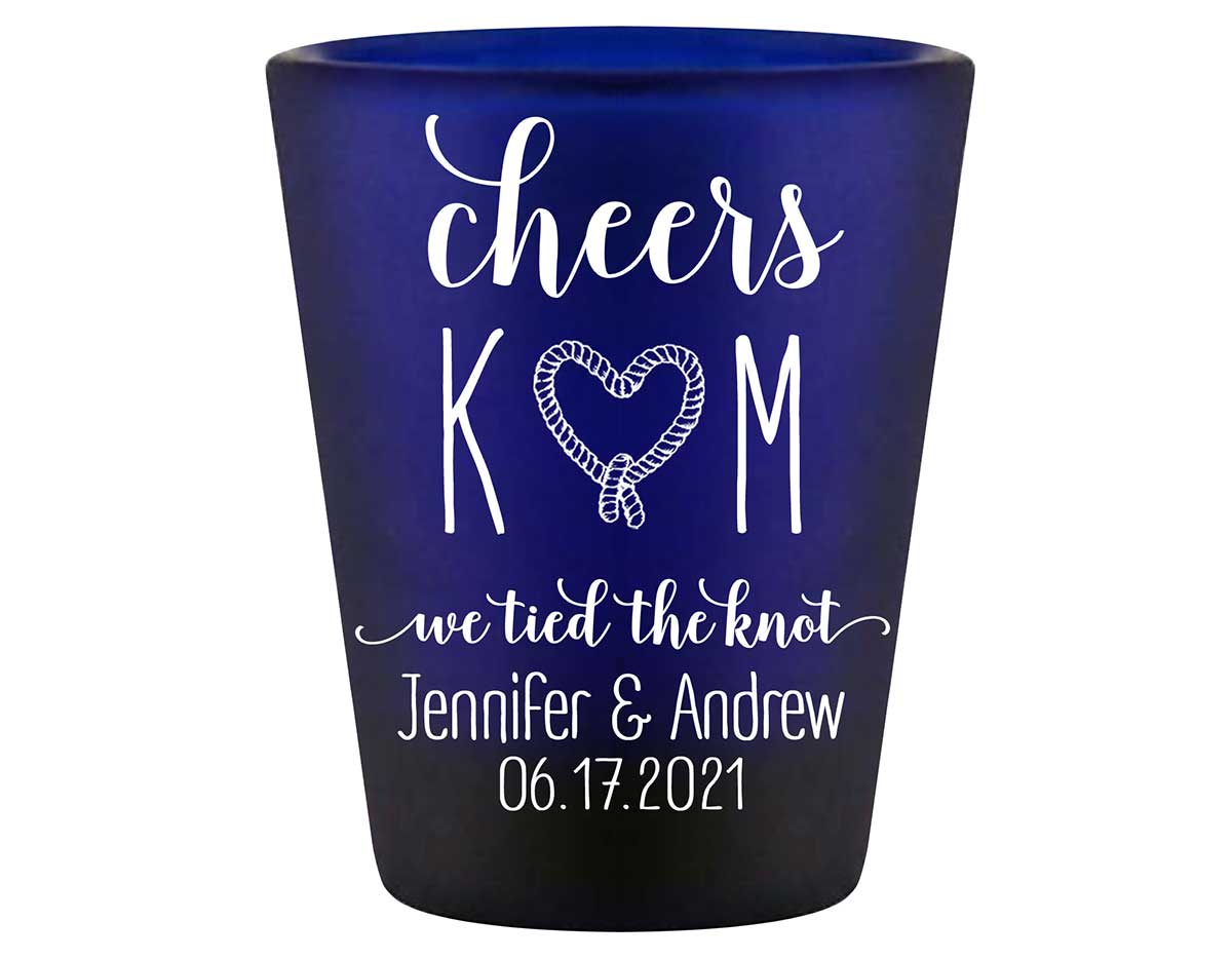 We Tied The Knot 2A Rope Heart Standard 1.5oz Blue Shot Glasses Nautical Wedding Gifts for Guests