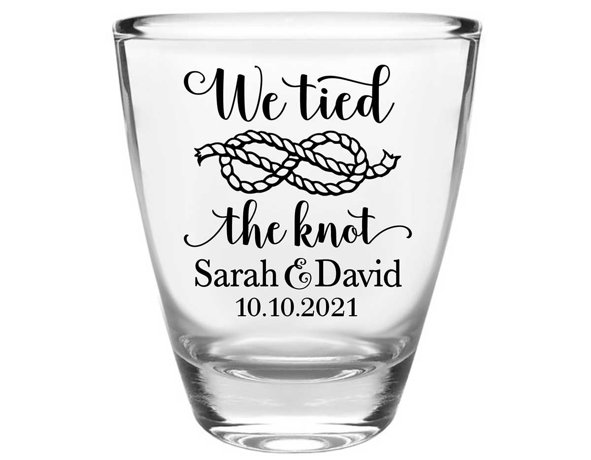 We Tied The Knot 3A Rope Knot Clear 1oz Round Barrel Shot Glasses Nautical Wedding Gifts for Guests