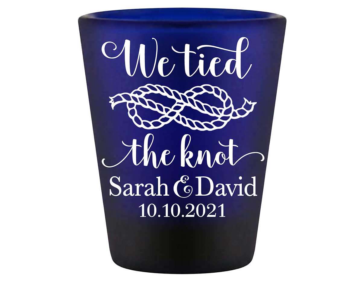 We Tied The Knot 3A Rope Knot Standard 1.5oz Blue Shot Glasses Nautical Wedding Gifts for Guests