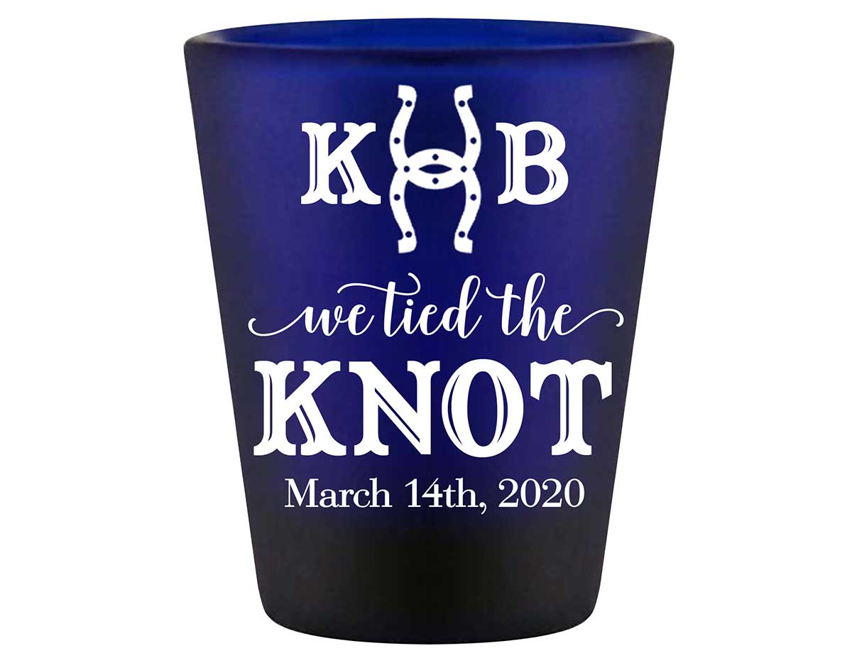 We Tied The Knot 4A Horse Shoe Standard 1.5oz Blue Shot Glasses Country Wedding Gifts for Guests