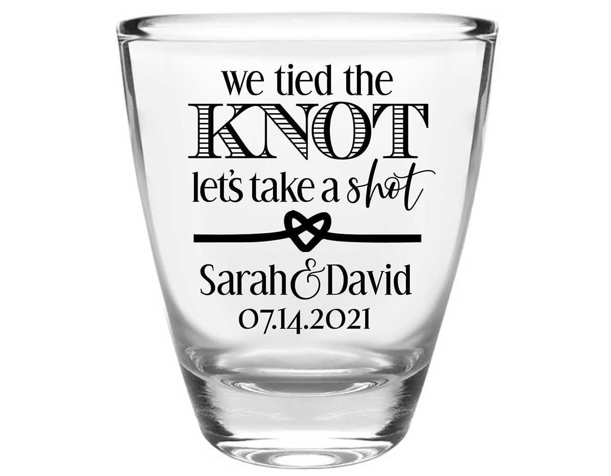We Tied The Knot Let's Take A Shot 1A Clear 1oz Round Barrel Shot Glasses Rustic Wedding Gifts for Guests