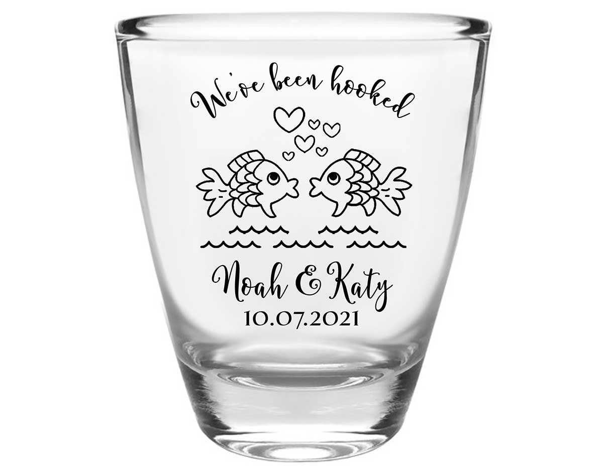We've Been Hooked 1A Clear 1oz Round Barrel Shot Glasses Nautical Wedding Gifts for Guests