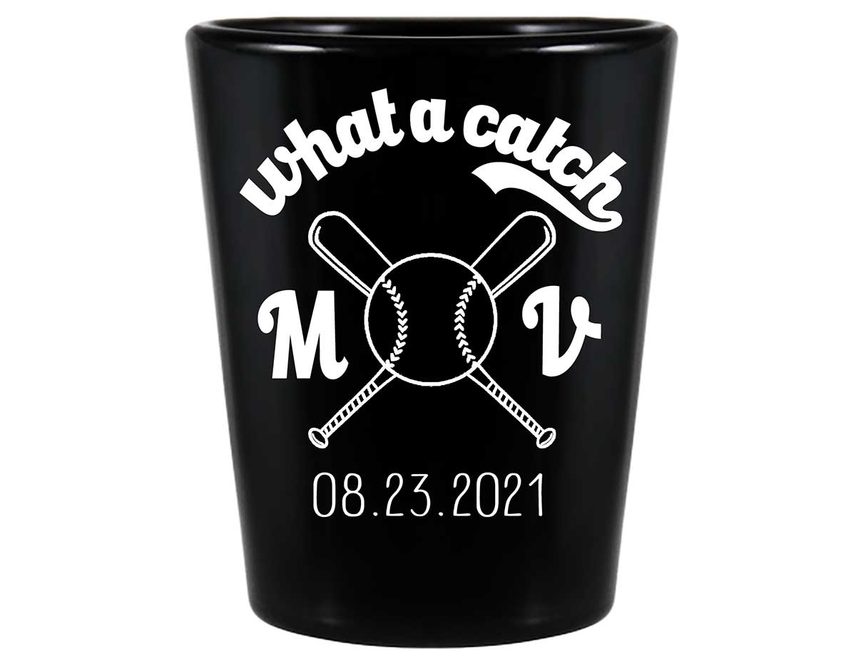 What A Catch 1A Baseball Standard 1.5oz Black Shot Glasses Baseball Lovers Wedding Gifts for Guests