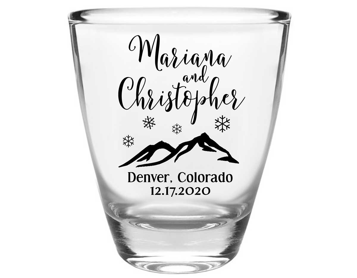 Winter Love 1A Clear 1oz Round Barrel Shot Glasses Winter Wedding Gifts for Guests