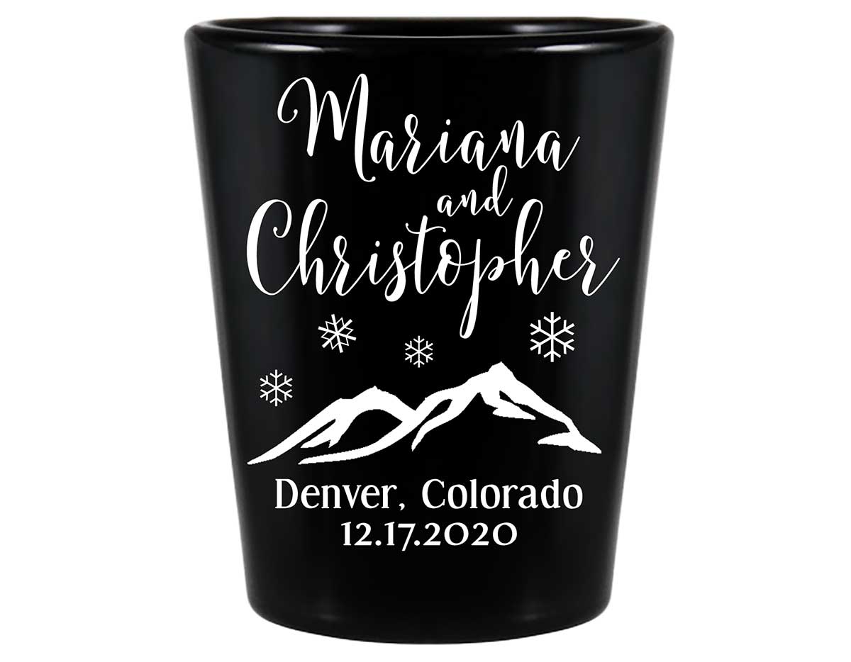 Winter Love 1A Standard 1.5oz Black Shot Glasses Winter Wedding Gifts for Guests