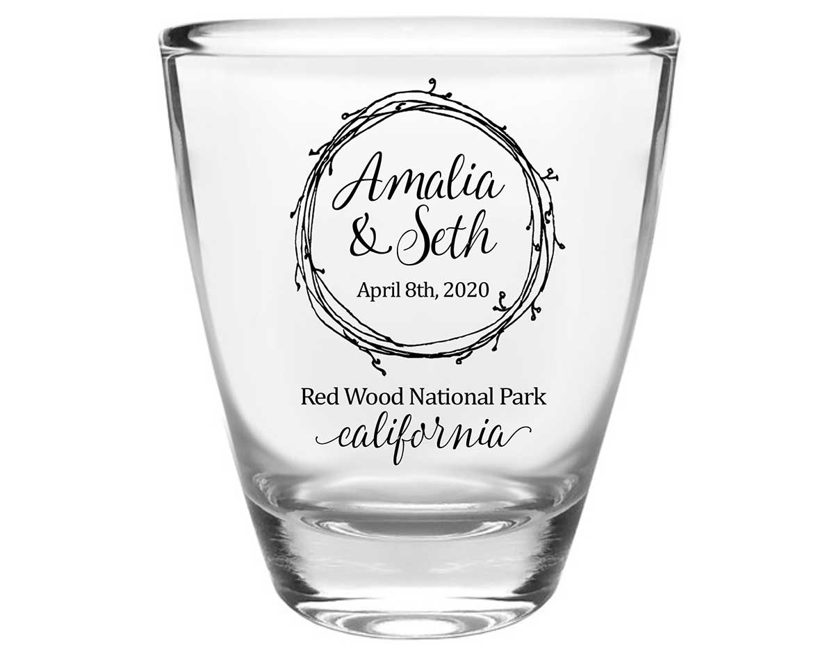 Woods Wedding 1A Clear 1oz Round Barrel Shot Glasses Outdoors Wedding Gifts for Guests
