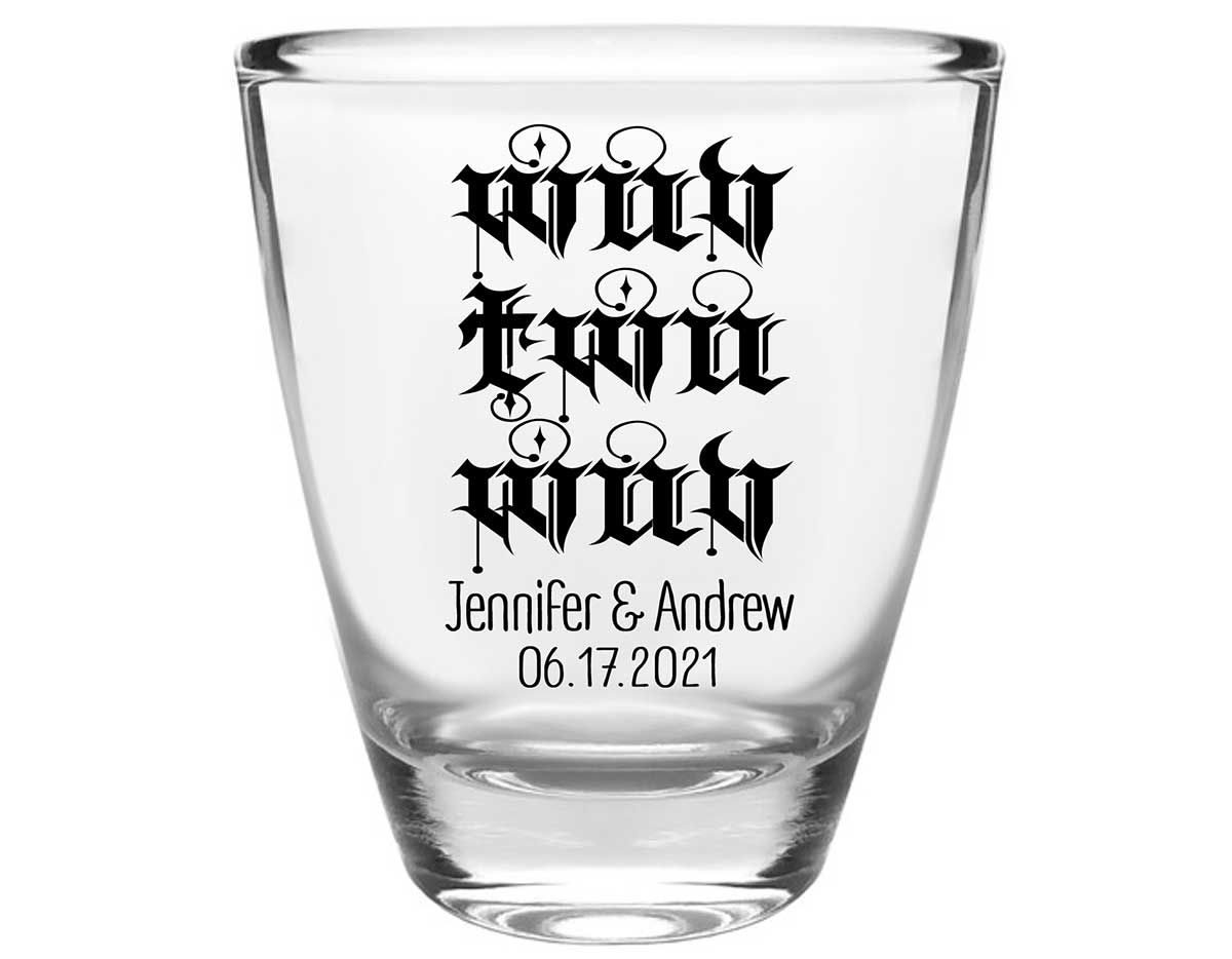 Wuv Twu Wuv 1A Clear 1oz Round Barrel Shot Glasses Princess Bride Wedding Gifts for Guests